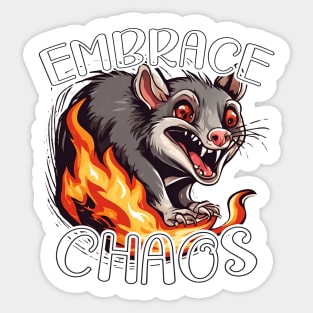 Embrace Chaos Funny Possum On Fire Sticker